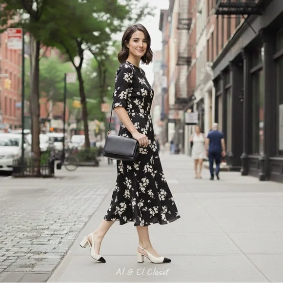 Veronica Beard Cecile Slingback Pumps Ivory Croc Leather Black Cap Toe Size 9M - Picture 3 of 14